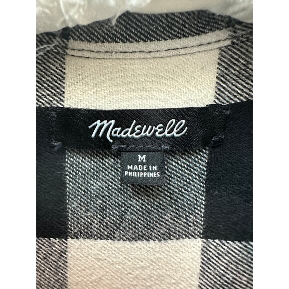 MADEWELL Black White Buffalo Plaid Flannel Shirt 100% Cotton Button Up | Medium - Picture 6 of 7